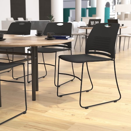 Flash Furniture Hercules Series Commercial Stack Chair - 660 lb. Capacity - Durable Black Perforated Plastic Back - Black Powder Coated Steel Sled Base